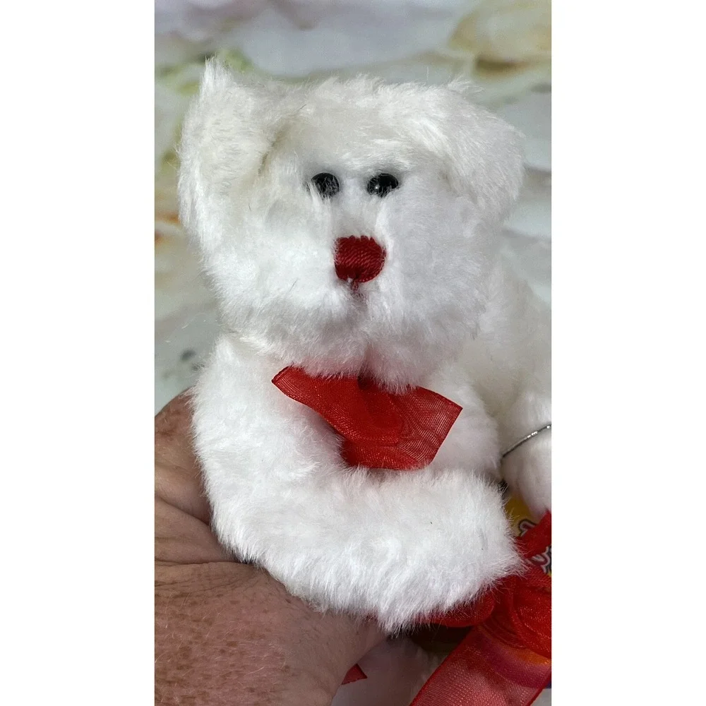 White Teddy Bear Plush Jointed Progressive Red Bow Stuffed Animal TAG Candy Gift